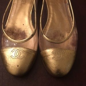 Chanel gold leather with plastic ballet flat